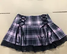 Faldas con cordones góticas para mujer, minifalda con cordones a cuadros, estilo Punk, ropa de calle de verano, Sexy, color negro