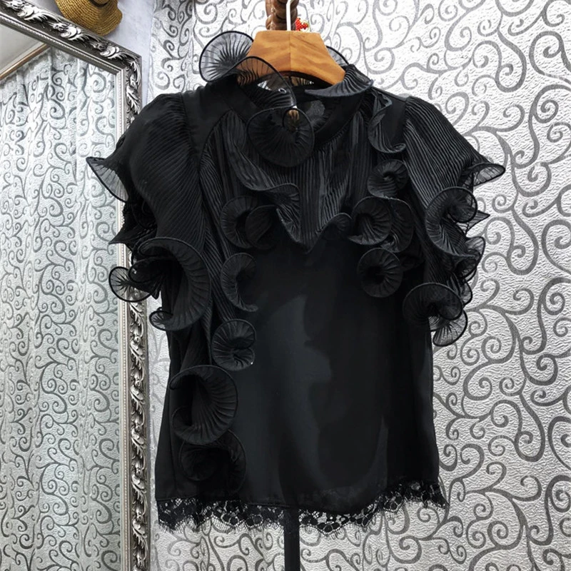Casual White Blouse For Women Stand Collar Short Sleeve Patchwork Lace Ruffle Shirt Female Fashion New Clothing
Casual White Blouse For Women Stand Collar Short Sleeve Patchwork Lace Ruffle Shirt Female Fashion New Clothing