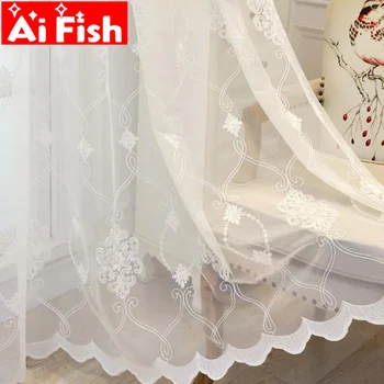 European white mesh embroidered window screen tulle for bedroom drapes simple modern gauze for balcony bay window curtain M224#5
European white mesh embroidered window screen tulle for bedroom drapes simple modern gauze for balcony bay window curtain M224#5