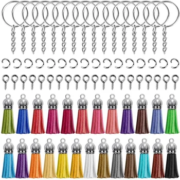 

Keychain Tassles,Key Chains Set Comes with 50 Pieces Leather Tassels,50 Pieces Keychain Rings,50 Pieces Jump Rings and 50 Pieces