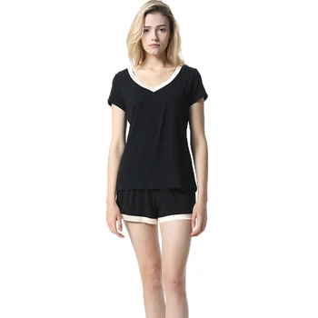 Women summer Sleepwear V-Neck Short-Sleeved Shorts Loose Outer Wear Home Service Contrast Color Stitching Pajamas Suit
Women summer Sleepwear V-Neck Short-Sleeved Shorts Loose Outer Wear Home Service Contrast Color Stitching Pajamas Suit