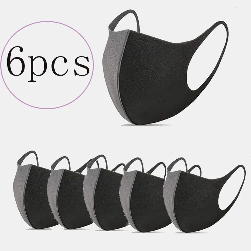 

6Pcs Washable Earloop Face Breathing Mask Cycling Anti Dust Environmental Mouth Mask Surgical Respirator Fashion Black Mask