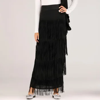 Womens Stretch Fringe Flowing Tassel Skirt Plus Size Cake-Layer Ruffle Bodycon Long Skirt Pleated Muslim Black Bandage Skirt 
Womens Stretch Fringe Flowing Tassel Skirt Plus Size Cake-Layer Ruffle Bodycon Long Skirt Pleated Muslim Black Bandage Skirt
