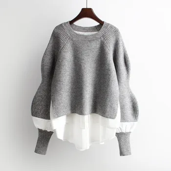 Autumn Winter Sweater Korean Style New Fashion Casual Loose Pullover Sweater Women Jacket Fake 2Piece Mid-length Sweater Tops 
Autumn Winter Sweater Korean Style New Fashion Casual Loose Pullover Sweater Women Jacket Fake 2Piece Mid-length Sweater Tops