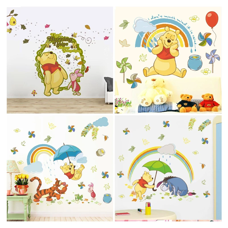 Cartoon Winnie the pooh bear wall sticker for kids room living room bedroom wall decoration kids gift door sticker