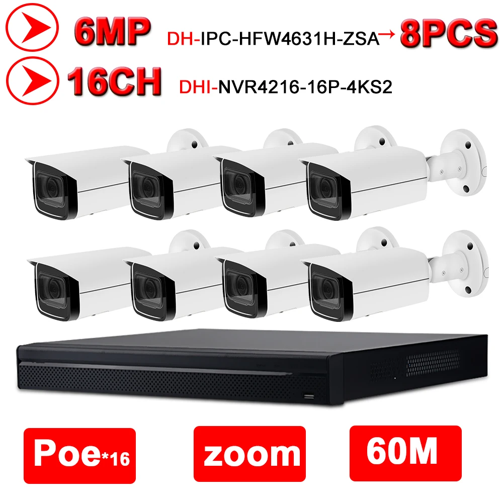 Dahua Security CCTV System 8PCS 6MP NVR Kit IP Camera IPC-HFW4631H-ZSA +16PoE 4K NVR NVR4216-16P-4KS2 Surveillance System Home
Dahua Security CCTV System 8PCS 6MP NVR Kit IP Camera IPC-HFW4631H-ZSA +16PoE 4K NVR NVR4216-16P-4KS2 Surveillance System Home