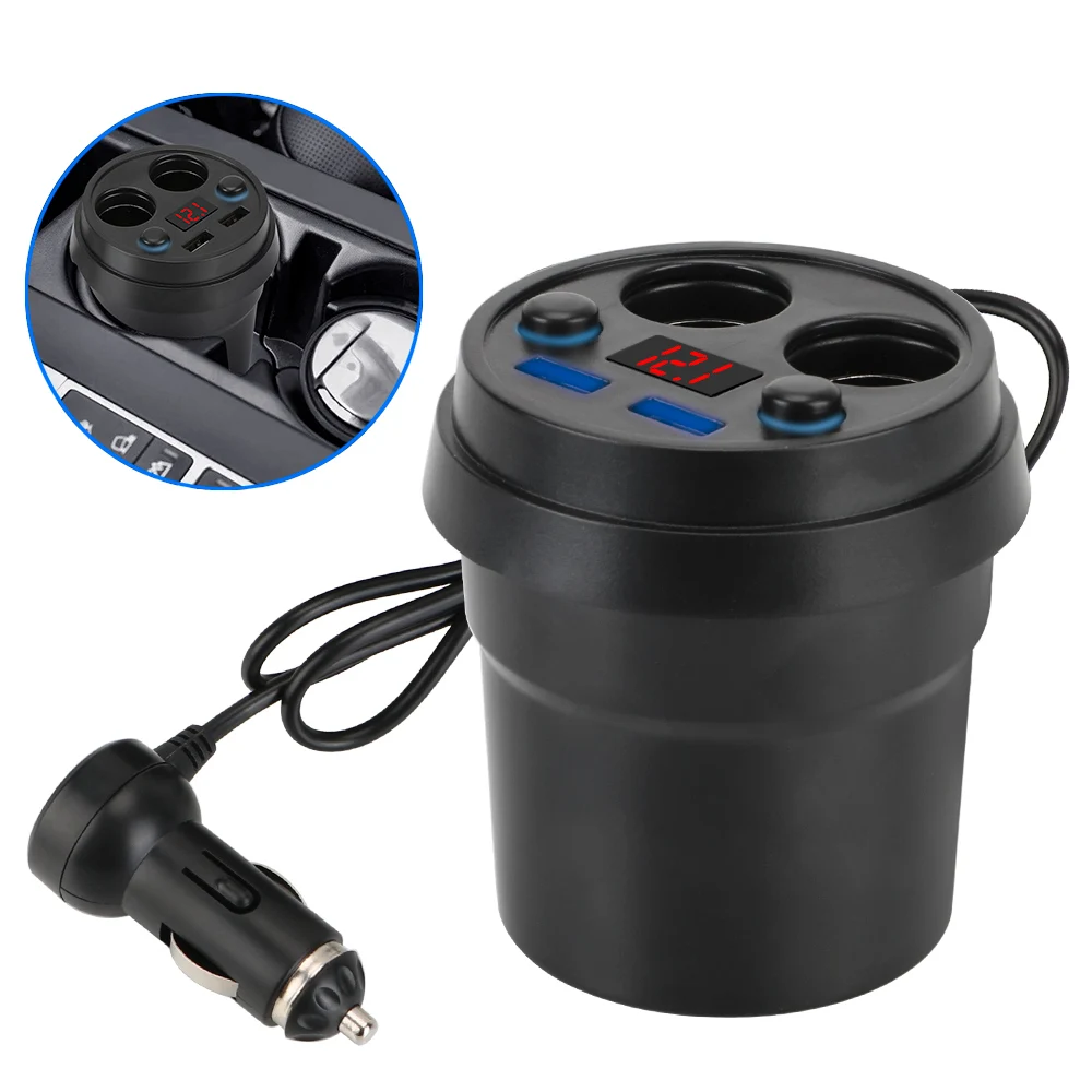 

Car Charger With Voltage LED Display Mobile Phone Chargers Cup Power Socket Adapter 2 USB DC 5V 3.1A Cigarette Lighter Splitter