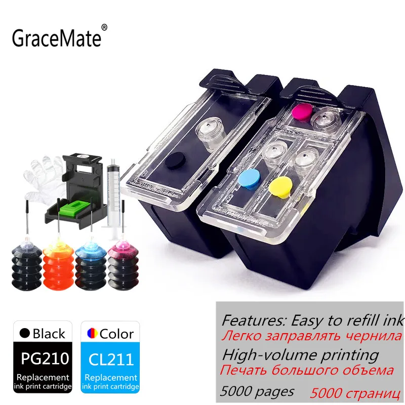 GraceMate Refillable Ink Cartridge Replacement for Canon PG-210 CL-211 for Pixma IP2700 IP2702 MP240 MP250 MP260 MP270
GraceMate Refillable Ink Cartridge Replacement for Canon PG-210 CL-211 for Pixma IP2700 IP2702 MP240 MP250 MP260 MP270