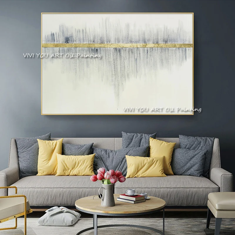 

Modern Abstract Gold Foil Oil Painting on Canvas 100% Handmade Textured Cuadros Wall Art Pictures for Living Room Home Decor
