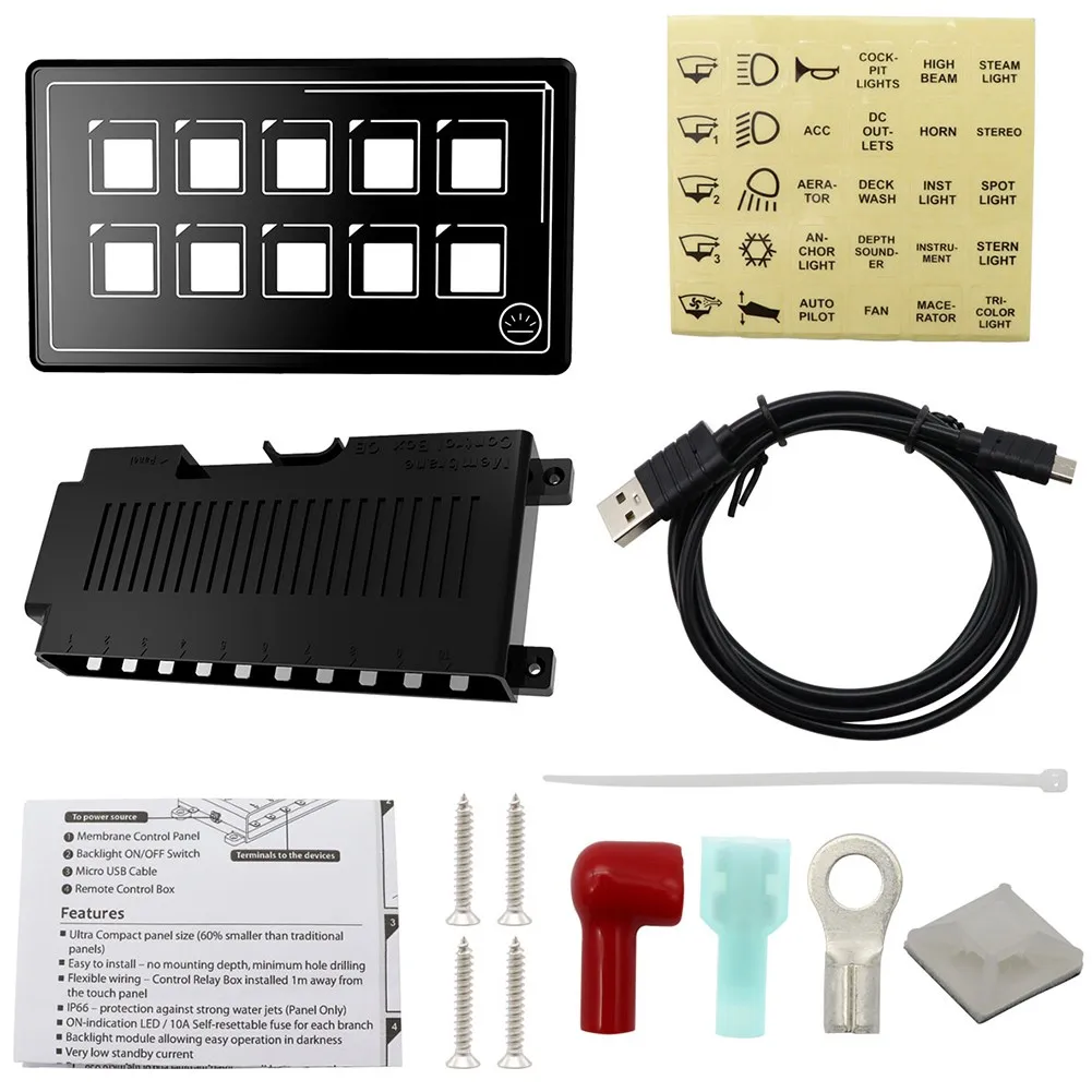 

Car 10-way Panel Control Relay Box RV And Yacht Modification 10-position Button Switch Panel Bluetooth-APP Control Wear Parts