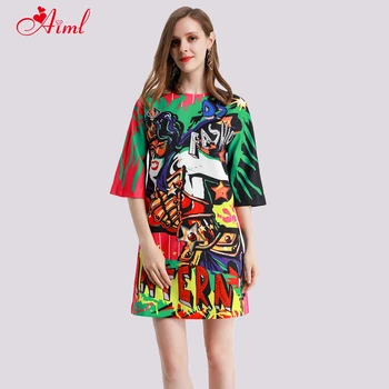 Designer Autumn Summer Woman Diamonds Beading Half Sleeve Round neck Letter Printing Mini Dress Loose Vintage Dresses New 
Designer Autumn Summer Woman Diamonds Beading Half Sleeve Round neck Letter Printing Mini Dress Loose Vintage Dresses New