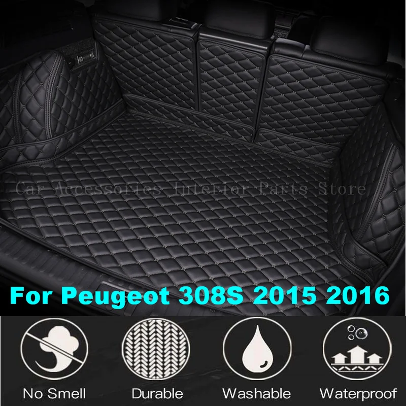 

Коврики для багажника автомобиля на заказ для 5 дверей Peugeot 308S 2015 2016, аксессуары для салона автомобиля, кожаные водонепроницаемые противогрязные коврики для груза