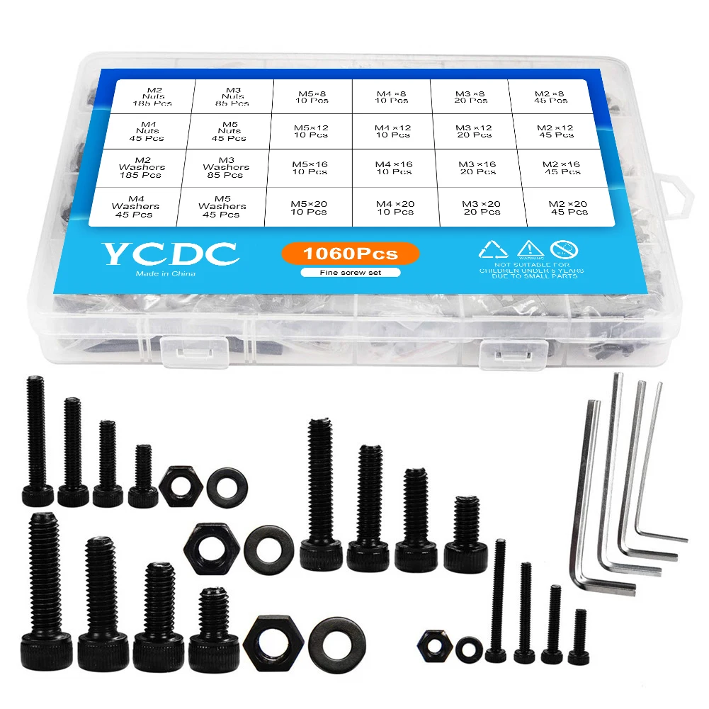 1060Pcs M2 M3 M4 M5 Hex Socket Screw Set Flat Round Cap Assortment Kit with Storage Box Carbon Steel Head Bolts Bolts and Nuts
1060Pcs M2 M3 M4 M5 Hex Socket Screw Set Flat Round Cap Assortment Kit with Storage Box Carbon Steel Head Bolts Bolts and Nuts