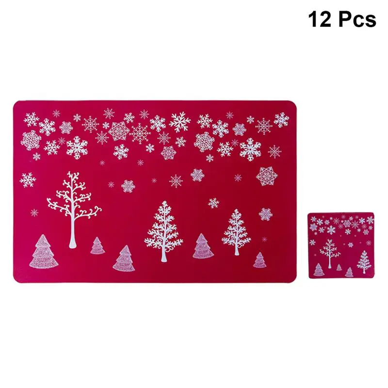 12pcs Christmas Table Mats Set PVC Printing Placemats and Coasters Heat-resistant Mat for Home Restaurant
12pcs Christmas Table Mats Set PVC Printing Placemats and Coasters Heat-resistant Mat for Home Restaurant
