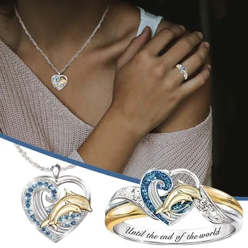 Fashion love dolphin diamond necklace ring set ladies size 5-10
Fashion love dolphin diamond necklace ring set ladies size 5-10