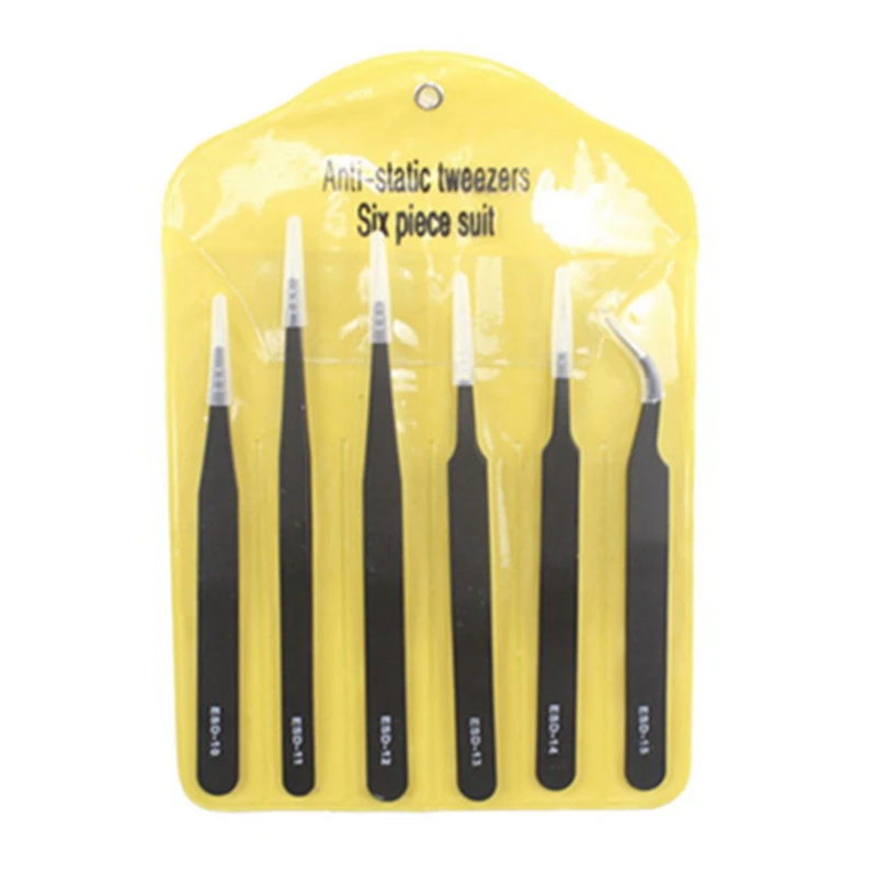 6pcs ESD Anti-Static Stainless Steel Tweezers Set Maintenance Repair Tool Kit Anti Static Model Making Set Tool Hand Tool
6pcs ESD Anti-Static Stainless Steel Tweezers Set Maintenance Repair Tool Kit Anti Static Model Making Set Tool Hand Tool