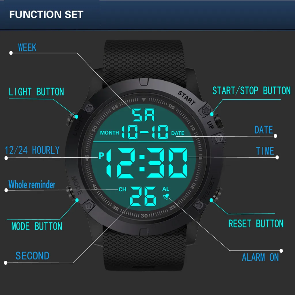 

Men's Waterproof Led Digital Watch Sports Watches Fashion Chronos Countdown Man Military Clock Relogio Masculino Часы Мужские