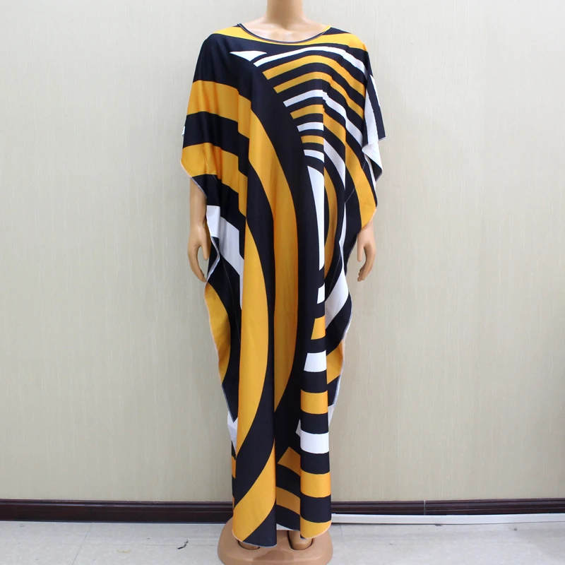 

Colorful Fashion Bahemian Autumn Winter Stripe Printed Batwing Sleeve Women African Maxi Dresses