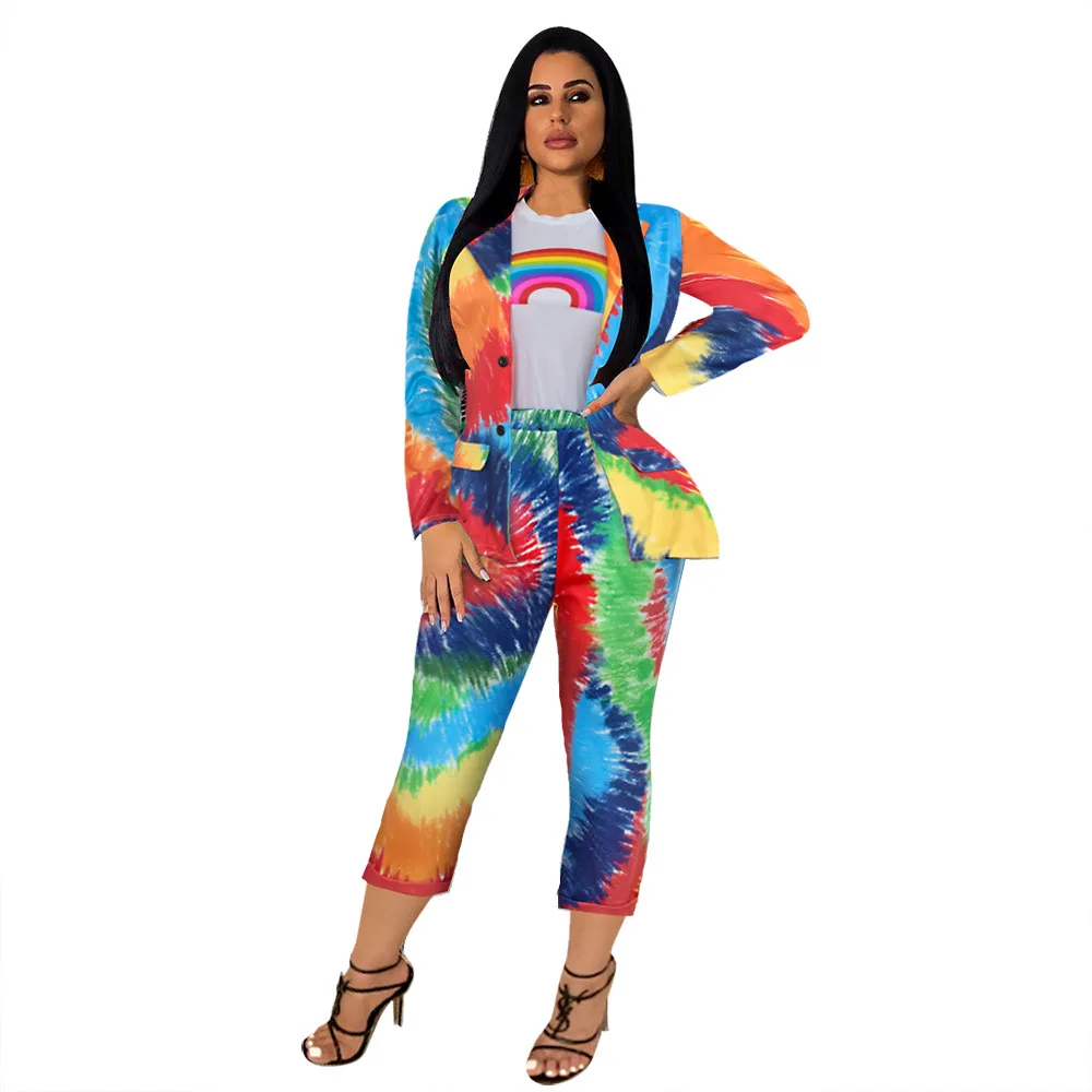 Latest Multicolored Printed Fashion Lady Pants Suits Two Pieces Painted Long Sleeves Blazer Coat + Mid Calf Pants OL Party Set
Latest Multicolored Printed Fashion Lady Pants Suits Two Pieces Painted Long Sleeves Blazer Coat + Mid Calf Pants OL Party Set