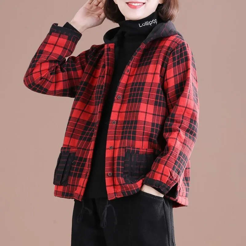 Hooded Casual Short Jacket Women's Autumn Winter New Korean Version Of The Loose Large Size Was Thin Warm Casual Plaid Outwear
Hooded Casual Short Jacket Women's Autumn Winter New Korean Version Of The Loose Large Size Was Thin Warm Casual Plaid Outwear