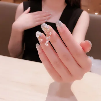 Sparkling Shining Transparent press on nails Pearl Chain Sweet Glitter Dreamy nail art Party Princess Long false nails with glue
Sparkling Shining Transparent press on nails Pearl Chain Sweet Glitter Dreamy nail art Party Princess Long false nails with glue