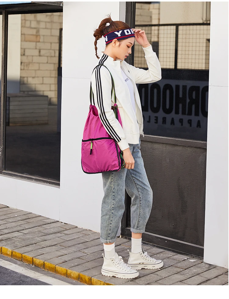 YINJUE Pioneering Foldable Drawstring Backpack women Travel Beach Sack Bag Portable Casual String Sackpack Shopping Bags Mochila