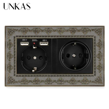 UNKAS Dual French Standard Wall Socket With 2 USB Charge Port 146MM*86MM Hidden Soft LED Indicator 4D Embossing Zinc Alloy Panel
UNKAS Dual French Standard Wall Socket With 2 USB Charge Port 146MM*86MM Hidden Soft LED Indicator 4D Embossing Zinc Alloy Panel