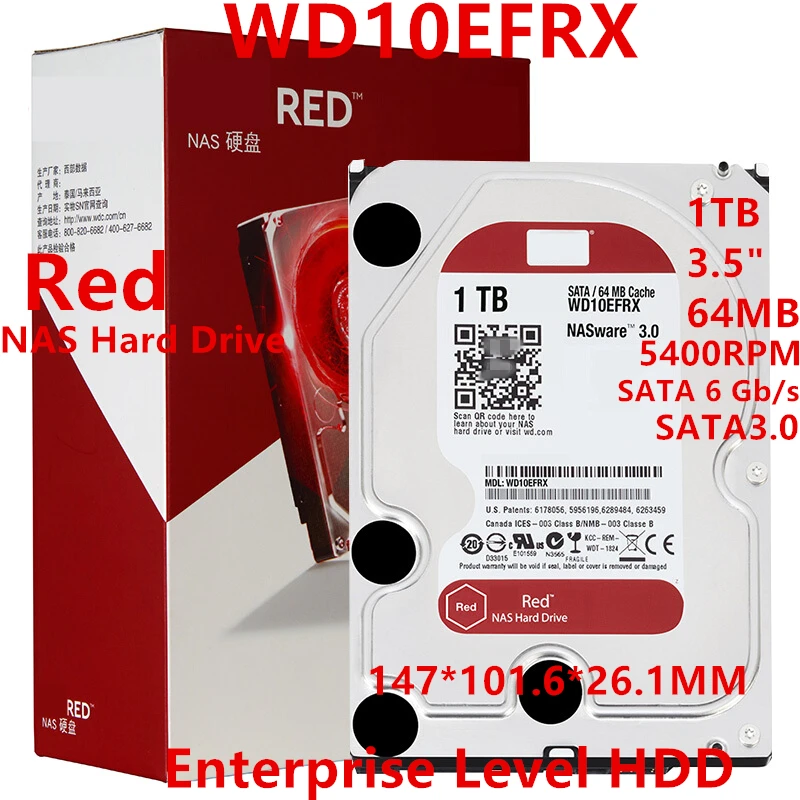 

New Original HDD For WD Brand Red 1TB 3.5" SATA 6 Gb/s 64MB 5400RPM For Internal Hard Disk For NAS Hard Drive For WD10EFRX