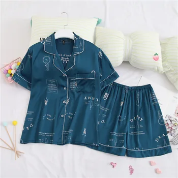 Printed Letter Pajamas Sets Women 2PCS Sleepwear Sexy Sleep Set Turn-down Collar Nigthgown Summer Thin Home Clothes Suit
Printed Letter Pajamas Sets Women 2PCS Sleepwear Sexy Sleep Set Turn-down Collar Nigthgown Summer Thin Home Clothes Suit