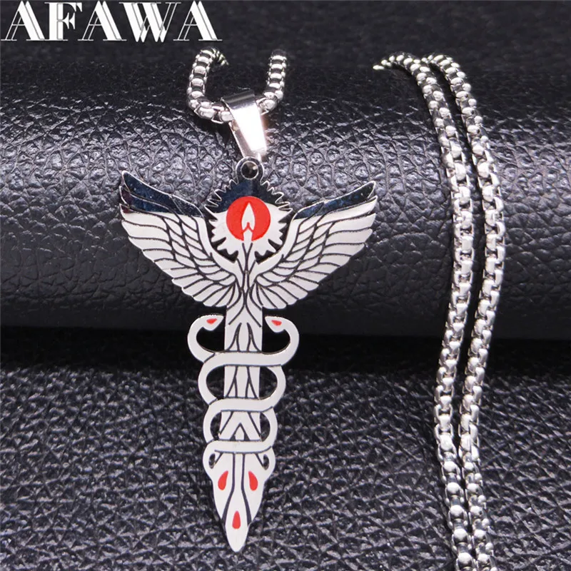 Фото AFAWA Medical Symbol Nurse Doctor Stainless Steel Necklace Caduceus Snakes Wings Day Gift joyas N3309S02 | Украшения и аксессуары