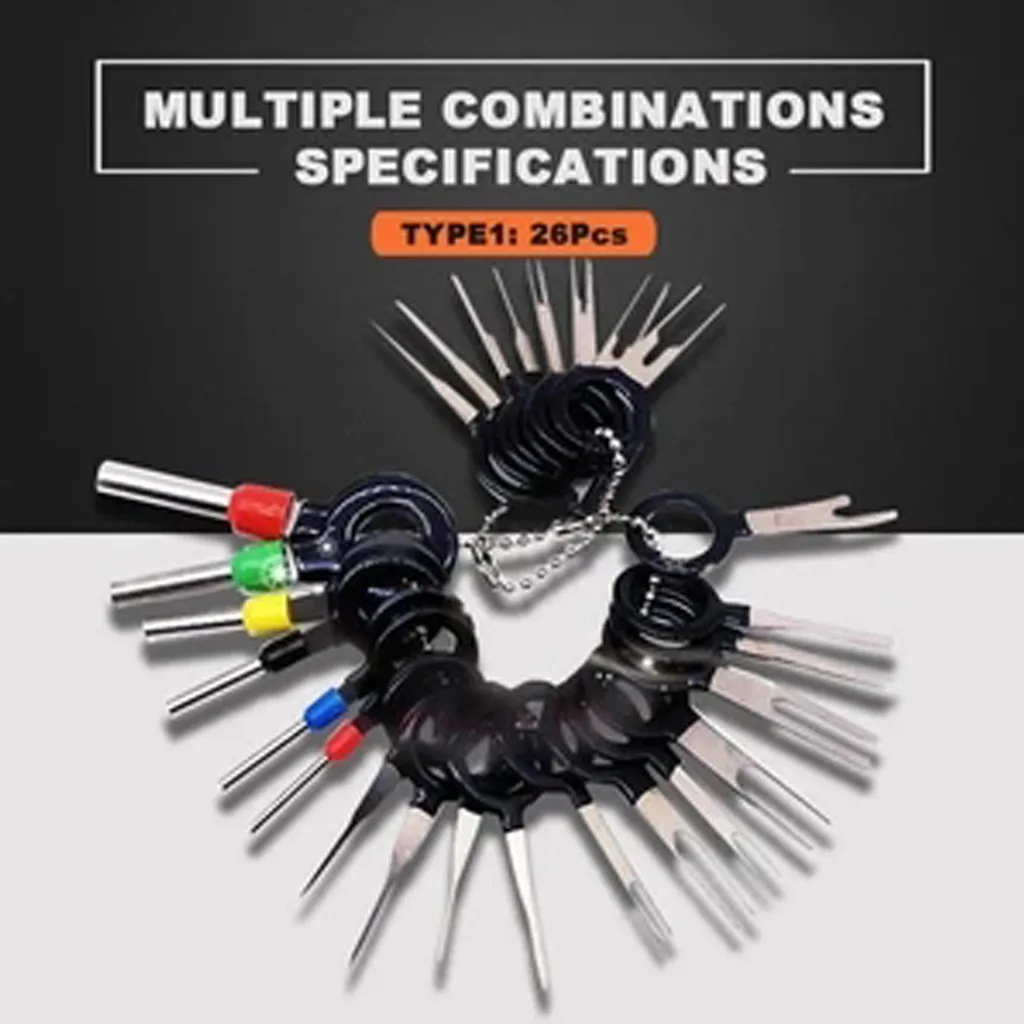 26Pcs Automotive Plug Terminal Remove Tool Set Key Pin Car Electrical Wire Crimp Connector Extractor Kit Accessories^30
26Pcs Automotive Plug Terminal Remove Tool Set Key Pin Car Electrical Wire Crimp Connector Extractor Kit Accessories^30
