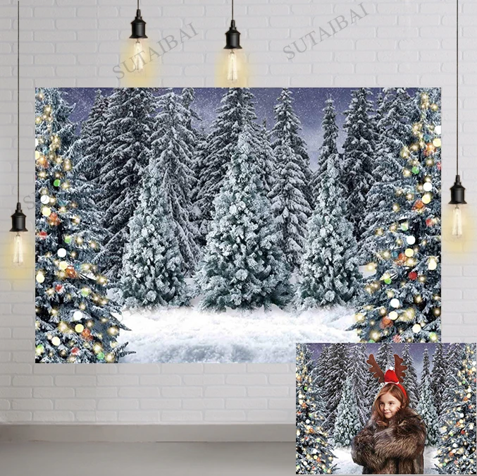 

Winter Landscape Backdrop Snowy Forest Pine Tree Photography Background Ice Scenery Let It Snow Christmas Xmas Holiday Party
