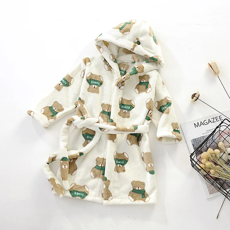 Long Sleeve Hooded Children's Flannel Bathrobe Cartoon Print Kids Robe Lovely Animal Boys Bath Robe Spring Autumn Girls Bathrobe Long Sleeve Hooded Children's Flannel Bathrobe Cartoon Print Kids Robe Lovely Animal Boys Bath Robe Spring Autumn Girls Bathrobe