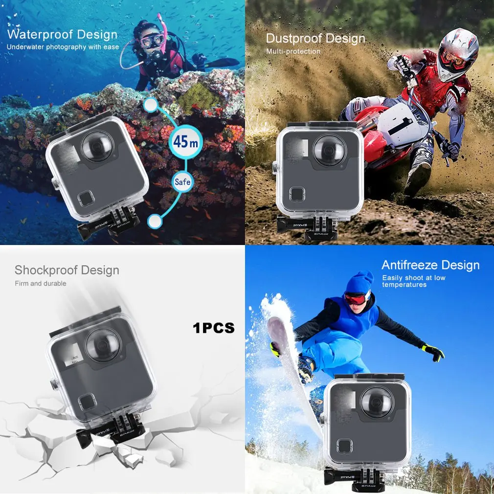 PULUZ 45M Underwater Waterproof Shockproof Housing Diving Case For Gopro Fusion With Buckle Basic Mount & Screw
PULUZ 45M Underwater Waterproof Shockproof Housing Diving Case For Gopro Fusion With Buckle Basic Mount & Screw