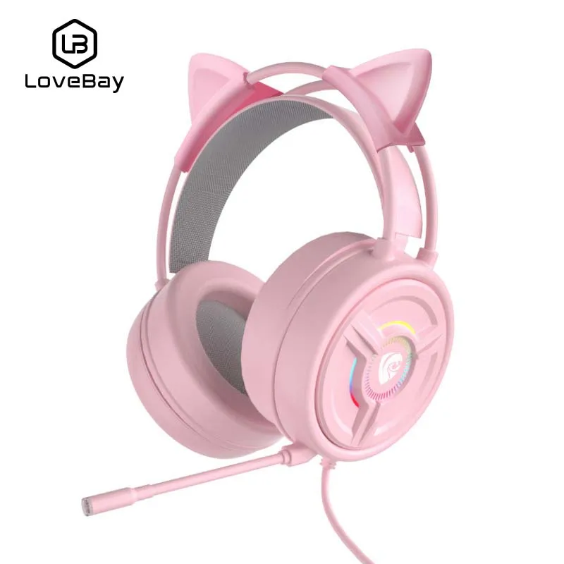 Фото LOVEBAY Cat Ear Wired Headset Stereo Over-head Gaming Noise Cancel Headphone With High Sound Quality Omnidirectional Mic | Электроника