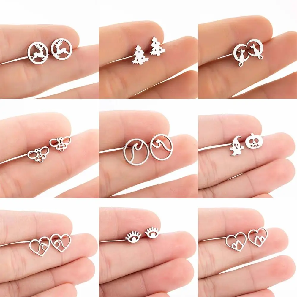 FENGLI Stainless Steel Hollow Heart World Map Earrings for Women Mickey Wave Cat Stud Earring Girls Jewelry Kids Accessories
FENGLI Stainless Steel Hollow Heart World Map Earrings for Women Mickey Wave Cat Stud Earring Girls Jewelry Kids Accessories