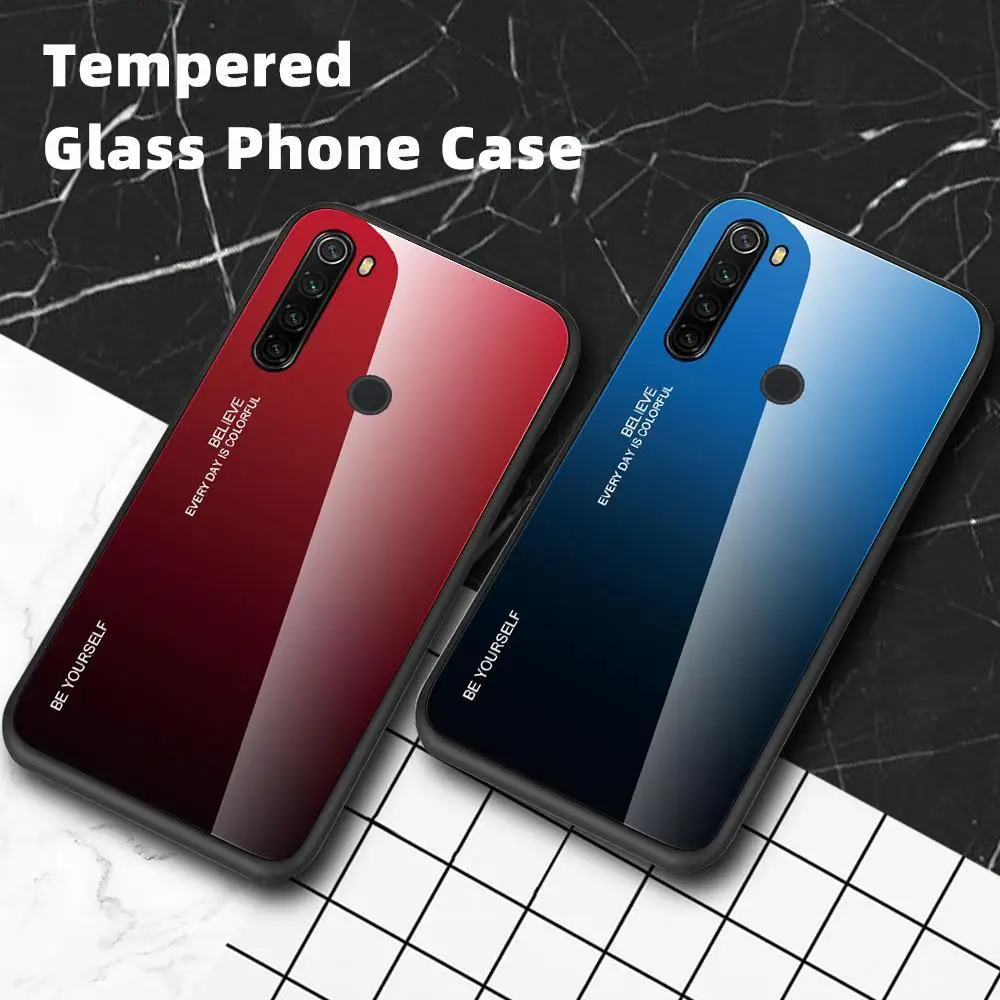 Тонкий чехол из закаленного стекла для Xiaomi Redmi K20 Note 7 Pro 8 8T 8A 7A градиентный 8t