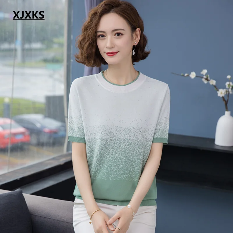 XJXKS 2024 summer new casual women T-shirt fashion gradient round neck top women short-sleeved T-shirt
XJXKS 2024 summer new casual women T-shirt fashion gradient round neck top women short-sleeved T-shirt