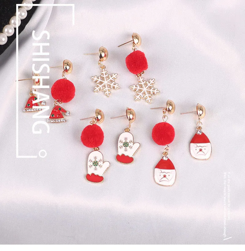 diy fashion womens earrings lady girl gloves snowflake hat