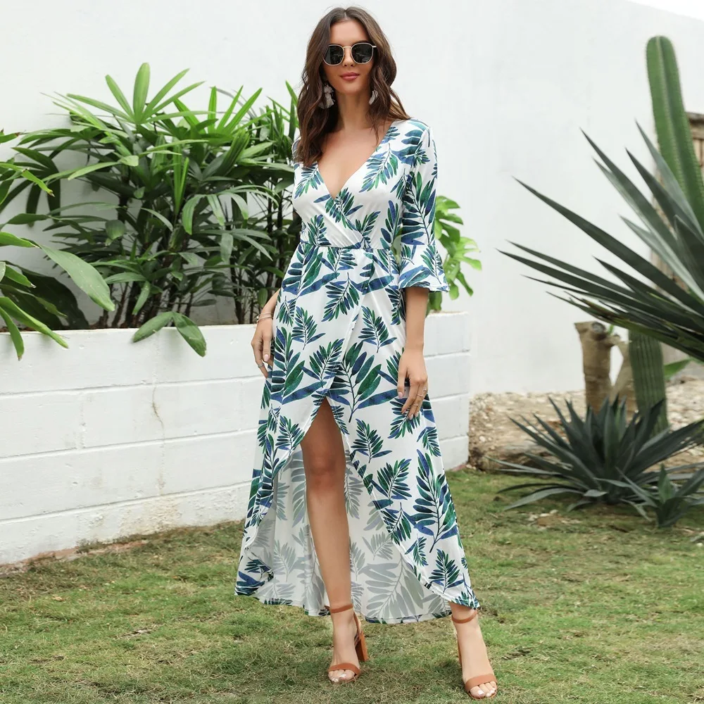 Simple Printed Summer Dress Asymmetrical Ruched V-Neck Half Sleeve Split Women Dress Casual Maxi Boho Dress Vestidos De Verano
Simple Printed Summer Dress Asymmetrical Ruched V-Neck Half Sleeve Split Women Dress Casual Maxi Boho Dress Vestidos De Verano