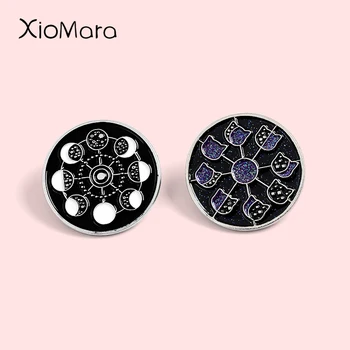 

Lunar Phase Enamel Pins Black Cat Moon Stars Witch Witchcraft Magic Astrology Animal Jewelry Badges Brooches Lapel Pins For Kids