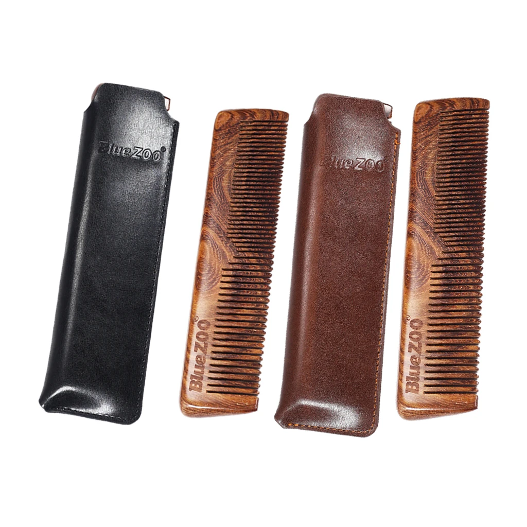 Wooden Beard Comb with PU Case, Anti-Static with Fine & Coarse Teeth for Beard Hair & Mustaches, For Daily Life Use Wooden Beard Comb with PU Case, Anti-Static with Fine & Coarse Teeth for Beard Hair & Mustaches, For Daily Life Use