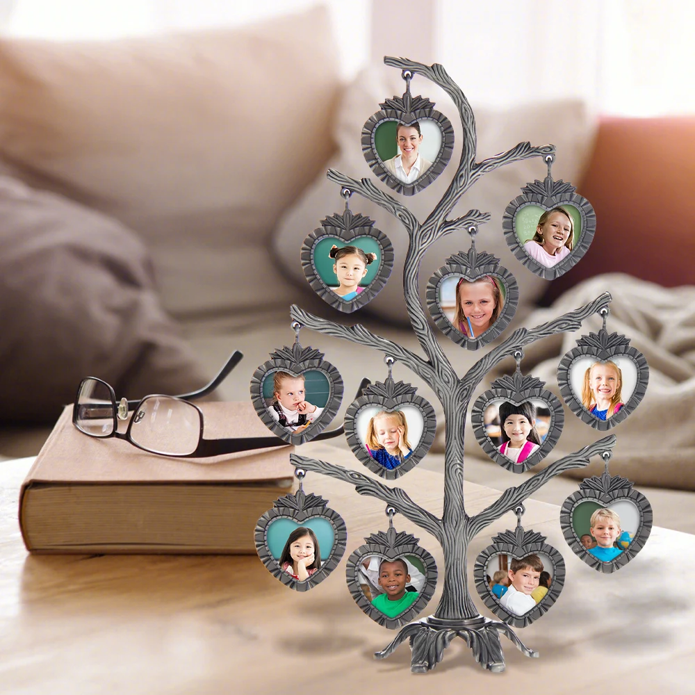 

Family Tree Photo Frame with 12 Photos Family Desktop Decorative Pictures Frames Antique Silver Zinc Alloy Retro Crafts