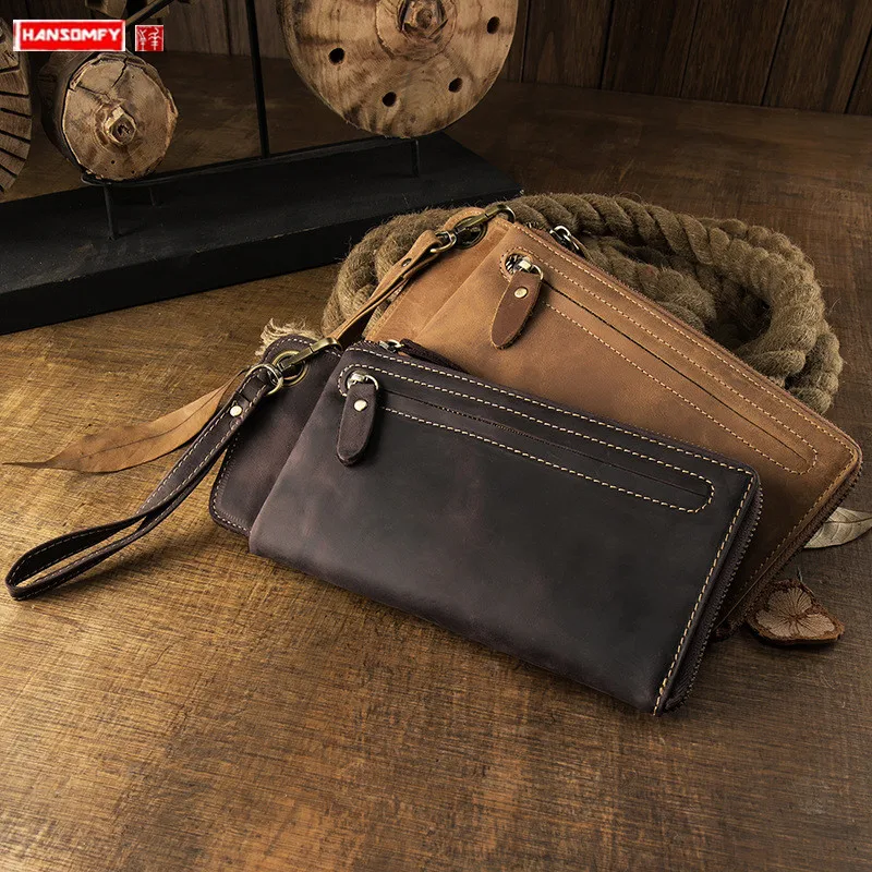 Handmade Crazy Horse Leather Men Long Wallet Retro Distressed Multi-Card Purse Men's Hand Bag Large-capacity Zipper Phone Bags
Handmade Crazy Horse Leather Men Long Wallet Retro Distressed Multi-Card Purse Men's Hand Bag Large-capacity Zipper Phone Bags
