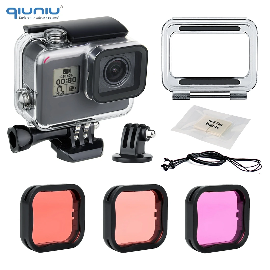 

QIUNIU 45M Underwater Waterproof Diving Housing Case with 3-Pack Dive Lens Filter for GoPro Hero 7 6 5 Black Go Pro Accessories