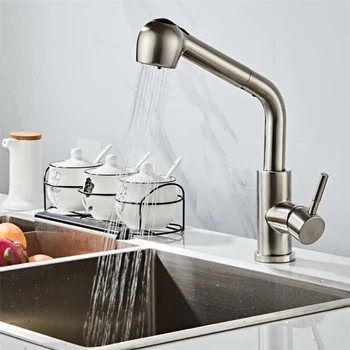 304 Stainless Steel Brushed Nickel Pull Out Kitchen Faucet With 2-way Sprayer Single Handle Mixer Tap Sink Crane Basin Faucet
304 Stainless Steel Brushed Nickel Pull Out Kitchen Faucet With 2-way Sprayer Single Handle Mixer Tap Sink Crane Basin Faucet