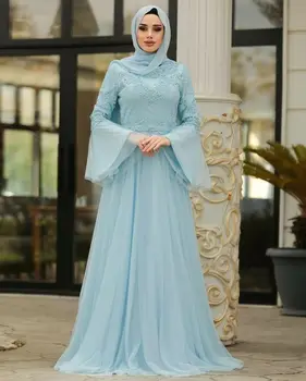 A-Line Chiffon Muslim Long Lace Evening Dresses with Sleeves Light Blue Floor Length Formal Party Dresses for Women 
A-Line Chiffon Muslim Long Lace Evening Dresses with Sleeves Light Blue Floor Length Formal Party Dresses for Women