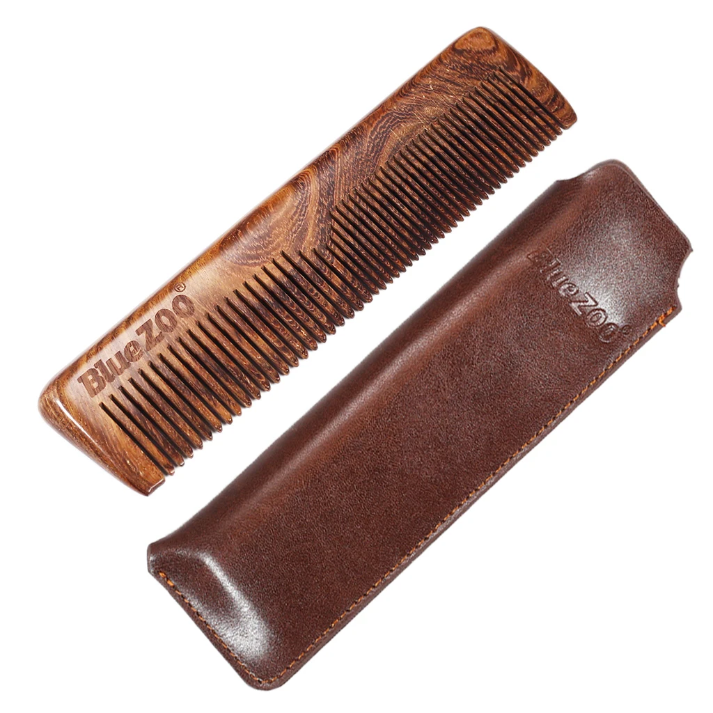 Wooden Beard Comb with PU Case, Anti-Static with Fine & Coarse Teeth for Beard Hair & Mustaches, For Daily Life Use Wooden Beard Comb with PU Case, Anti-Static with Fine & Coarse Teeth for Beard Hair & Mustaches, For Daily Life Use