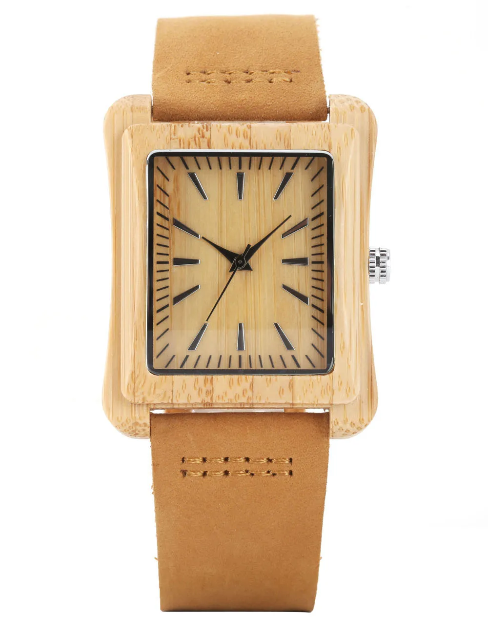 Rectangular Bamboo Dial Belt Quartz Watch Wood Table Maple Ebony