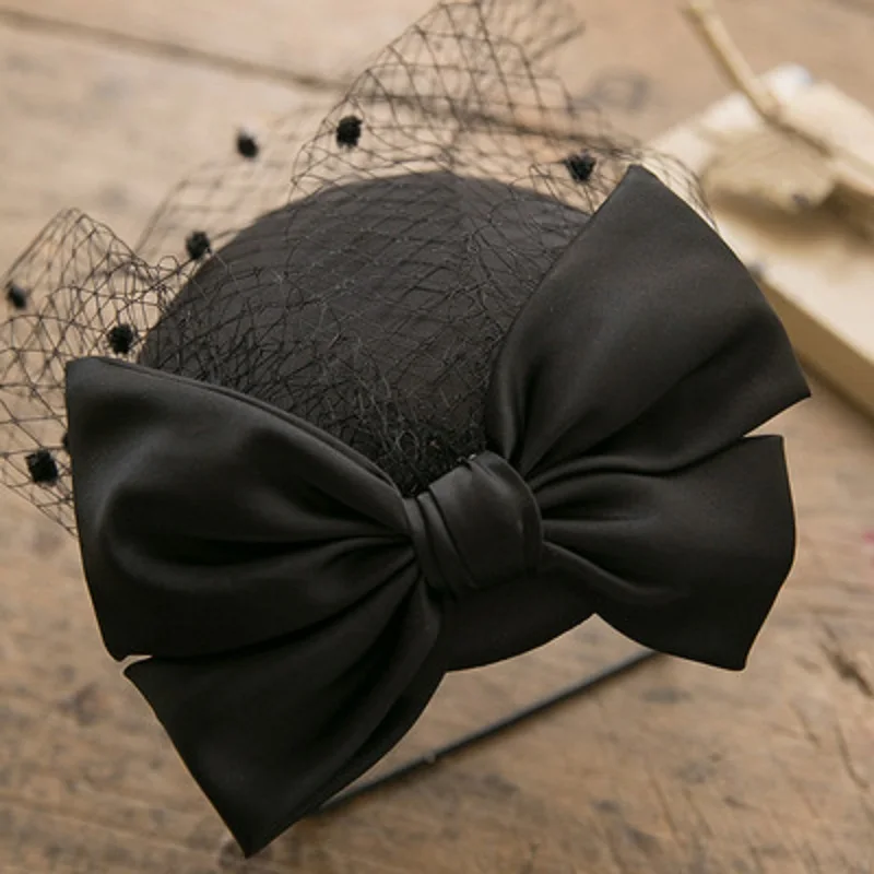 

French Style Women Mini Fascinator Hat Hairpins Vintage Bowknot Veil Headdress Wedding Cocktail Party Headwear